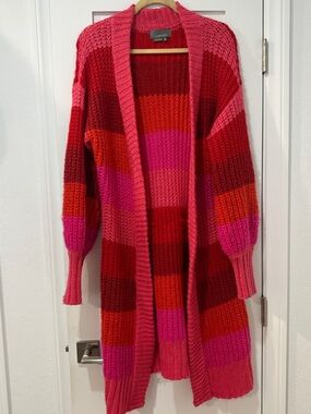 Anthropologie Striped Open-Front Cardigan in Pink & Red